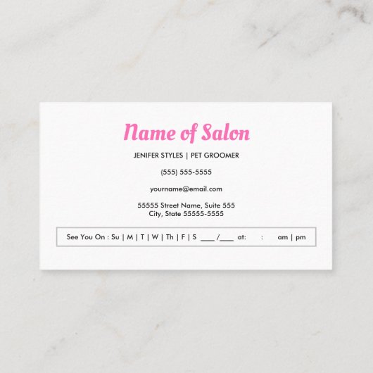 Carte De Rendez-vous Animal Grooming Girls Rose Bow mignon Chien chiot (Dos)