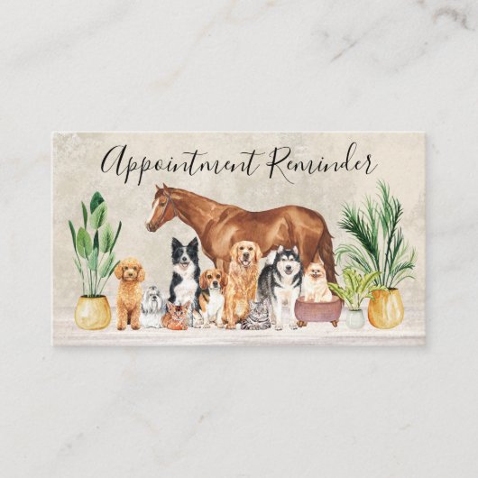 Carte De Rendez-vous Animaux assis chien chat Cheval Boho Aquarelle Ani (Devant)
