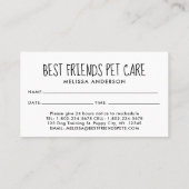 Carte De Rendez-vous Animaux de compagnie Sitter Dog Entraîneur Chat Ch (Dos)
