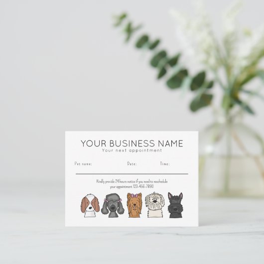 Carte De Rendez-vous Appointment Card Cute Dog Breeds Simple White (Debout devant)