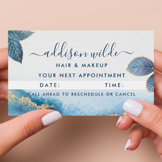 Carte De Rendez-vous Aquarelle bleu or Feuilles botaniques Abstrait