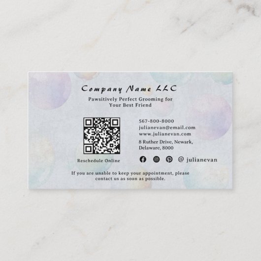 Carte De Rendez-vous Aquarelle mignon Bubble Suds Chien Groomer (Dos)