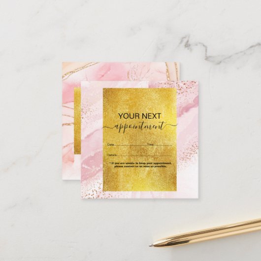 Carte De Rendez-vous Aquarelle rose moderne et huile d'or (Devant/Arrière en situation)