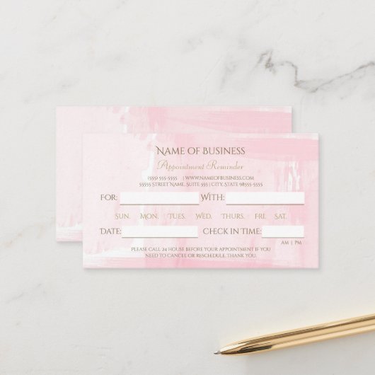 Carte De Rendez-vous Aquarelle rose simple Nomination élégante Script (Devant/Arrière en situation)