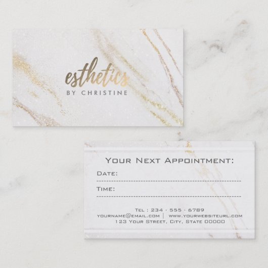 Carte De Rendez-vous arrière - plan esthétique en marbre blanc (Devant / Derrière)