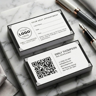 Carte De Rendez-vous Art Deco Black White QR Code Logo Professional