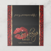 Carte De Rendez-vous Artiste de maquillage avec léopard rouge et lèvres (Extérieur déplié)