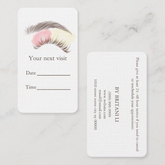 Carte de rendez-vous au salon Brows Microblading (Devant / Derrière)