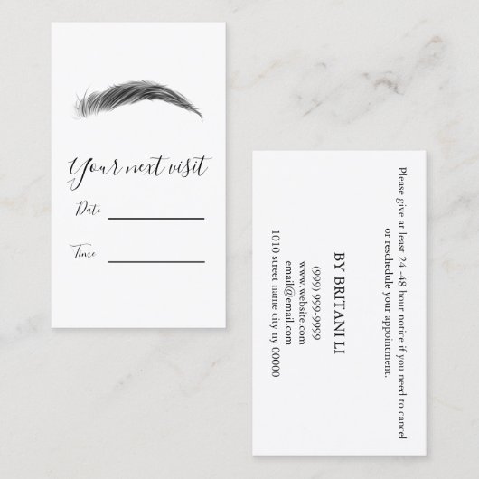Carte de rendez-vous au salon Brows Microblading (Devant / Derrière)