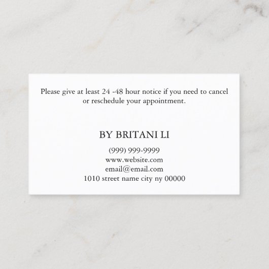 Carte de rendez-vous au salon Brows Microblading (Dos)