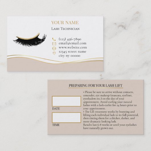 Carte de rendez-vous avant les cils de luxe (Devant / Derrière)