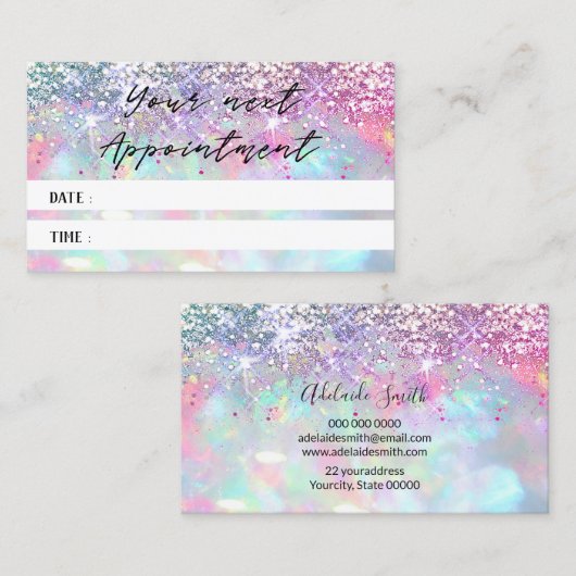 carte de rendez-vous avec texture d'opale scintill (Devant / Derrière)