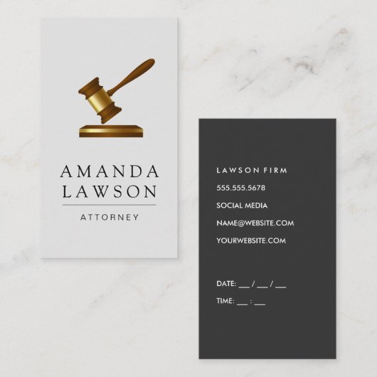 Carte De Rendez-vous Avocat et Gavel (Devant / Derrière)