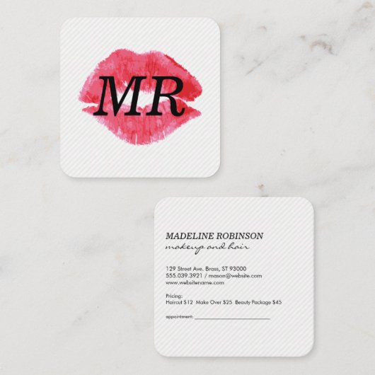 Carte De Rendez-vous Baiser et monogramme (Devant / Derrière)