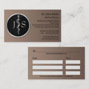 Carte De Rendez-vous Barre d'Asclepius Médicale Classy Noble Argent