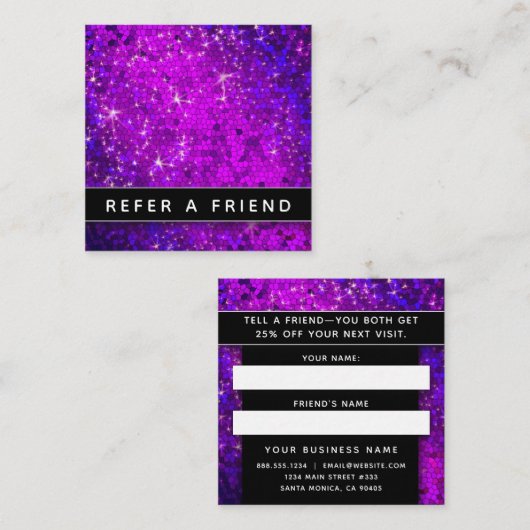 Carte De Rendez-vous Black and White Business Purple Parties scintillan (Devant / Derrière)