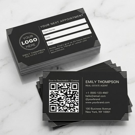 Carte De Rendez-vous Black Luxury Art Deco QR Code Minimal Design