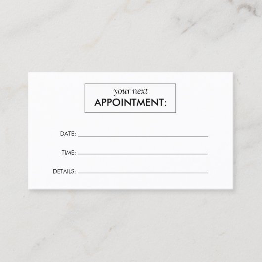 Carte de rendez-vous blanche simple (Devant)