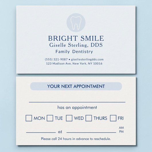 Carte de rendez-vous bleu clair moderne pour denti