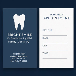 Carte de rendez-vous bleu marine pour dentiste pro