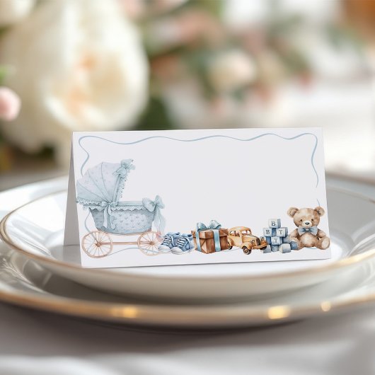 Carte De Rendez-vous Blue Bow Carriage Baby Shower Appointment Card