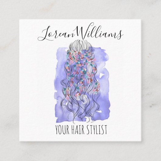 Carte De Rendez-vous Boho Chic Violet Mariée Coiffure Aquarelle Floral (Devant)