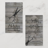 Carte De Rendez-vous Bois grunge de coiffeur de ciseaux de barnwood (Devant / Derrière)