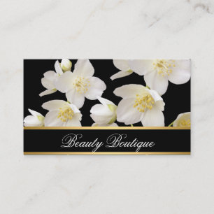Carte De Rendez-vous Boutique Élégante Fleur Blanc Or Noir