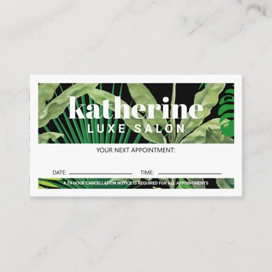 Carte De Rendez-vous Boutique & Salon moderne Tropical de luxe Noir (Devant)