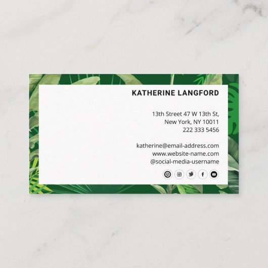 Carte De Rendez-vous Boutique & Salon Vert Tropical Moderne Luxe (Dos)