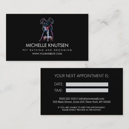 Carte de rendez-vous branchée pour animaux de comp (Devant / Derrière)