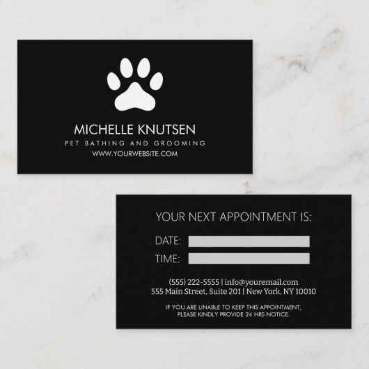 Carte de rendez-vous branchée pour animaux de comp (Devant / Derrière)