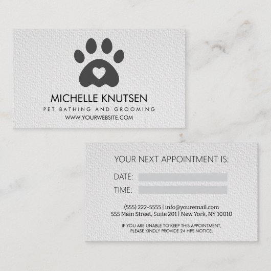 Carte de rendez-vous branchée pour animaux de comp (Devant / Derrière)