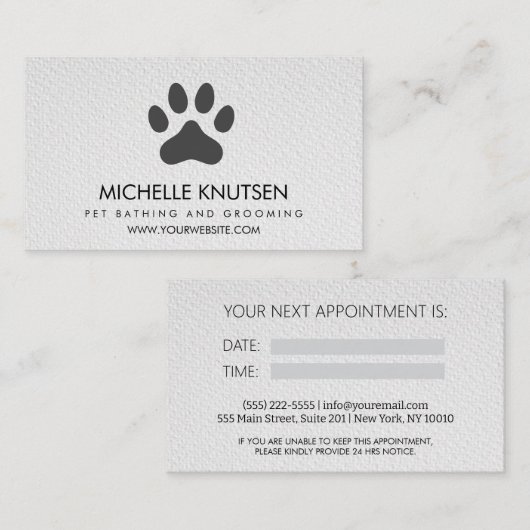 Carte de rendez-vous branchée pour animaux de comp (Devant / Derrière)