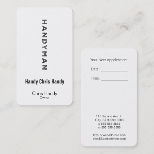 Carte De Rendez-vous Bricoleur [style d'impression typographique] (Devant / Derrière)