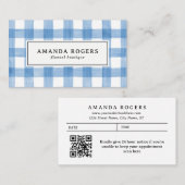 Carte De Rendez-vous Buffalo à l'aquarelle bleue Plaid CODE QR moderne (Devant / Derrière)