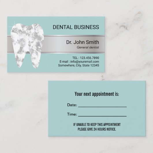 Carte De Rendez-vous Bureau dentaire Mint Blue Dentist Nomination (Devant / Derrière)