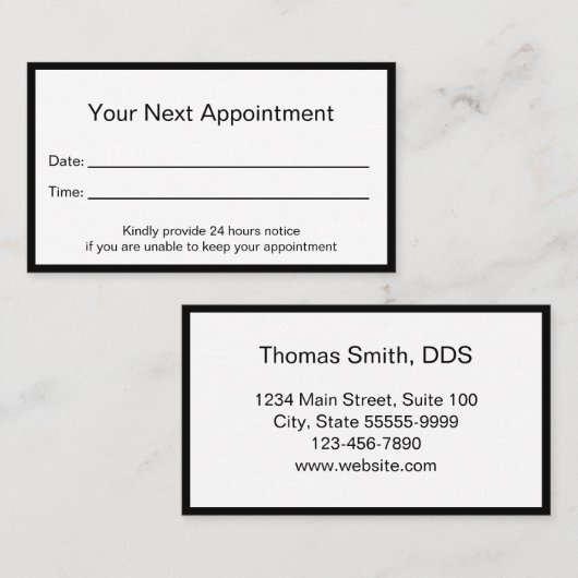 Carte De Rendez-vous Bureau des dentistes professionnels (Devant / Derrière)