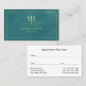 Carte De Rendez-vous Cadres dorés en toile turquoise, Symbole psycholog (Devant / Derrière)