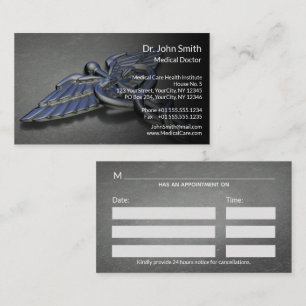 Carte De Rendez-vous Caducée médical professionnel Chrome