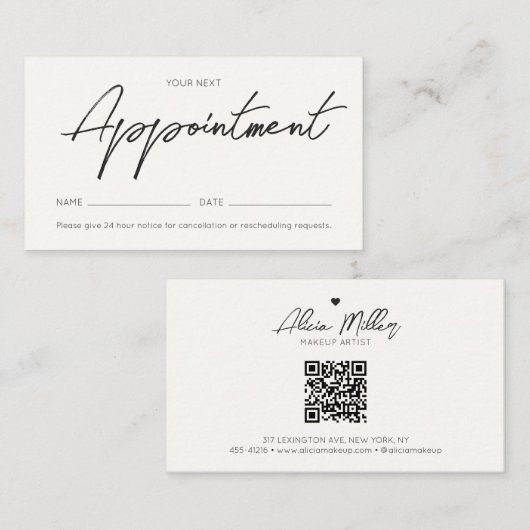 Carte De Rendez-vous Calligraphie minimale Code QR commercial écrit à l (Devant / Derrière)