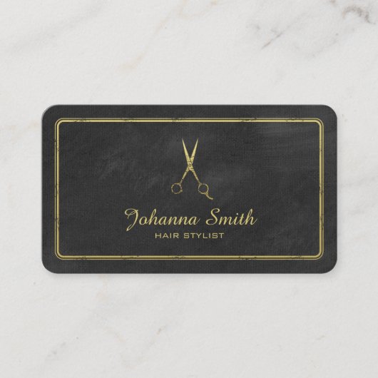 Carte De Rendez-vous Canvas Noir Ciseaux Dorés Liste de cheveux Busines (Devant)