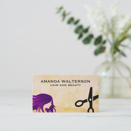Carte De Rendez-vous Cheveux pourpre | Ciseaux (Debout devant)