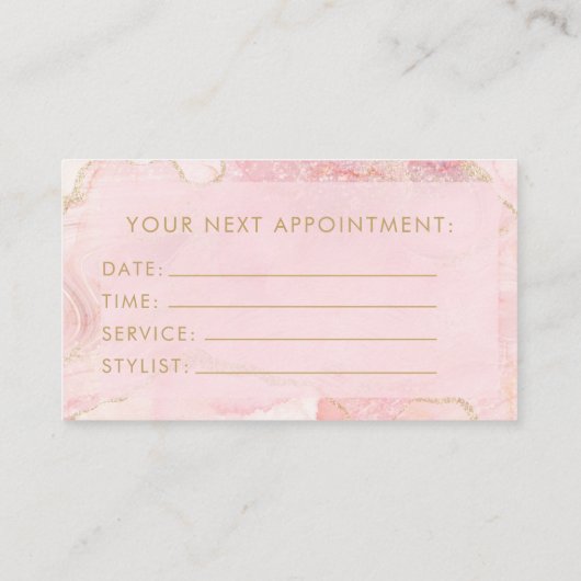 Carte De Rendez-vous Chic Blush Pink Gold Agate Marble Appointment Card (Dos)