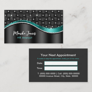 Carte De Rendez-vous Chic Faux en métal brossé Noir Turquoise Monogramm