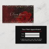 Carte De Rendez-vous Chic fleur rouge faux or parties scintillant monog (Devant / Derrière)