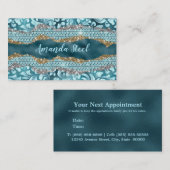 Carte De Rendez-vous Chic floral glittery Turquoise Turquoise or monogr (Devant / Derrière)