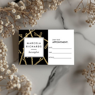 Carte De Rendez-vous Chic Gold Bobby Pins Coiffeur Salon Noir Rendez-vo