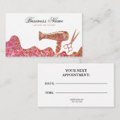 Carte De Rendez-vous Chic Rose Gold Parties scintillant Coiffeur sèche  (Devant / Derrière)