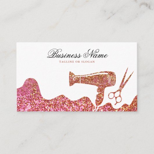 Carte De Rendez-vous Chic Rose Gold Parties scintillant Coiffeur sèche  (Devant)